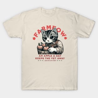 Cat Farmer's Delight: Whimsical Apple Harvest T-Shirt